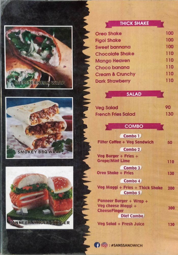 sandwich menu list