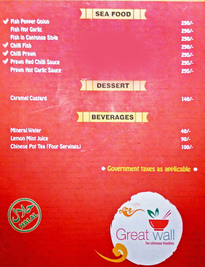 Great Wall Menu And Price List For Besant Nagar Chennai Nearbuy Com