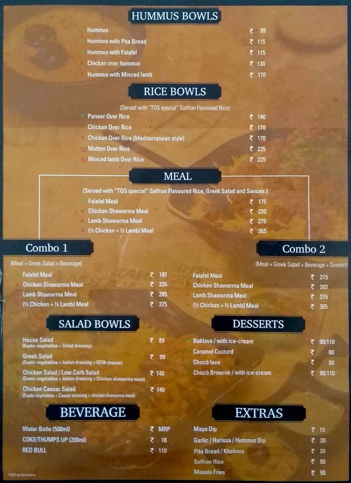The Original Shawarma Menu and Price List for Jubilee Hills, Hyderabad