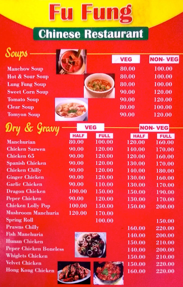 Fu Fung Chinese Restaurant Menu And Price List For Vanasthalipuram Hyderabad Nearbuy Com