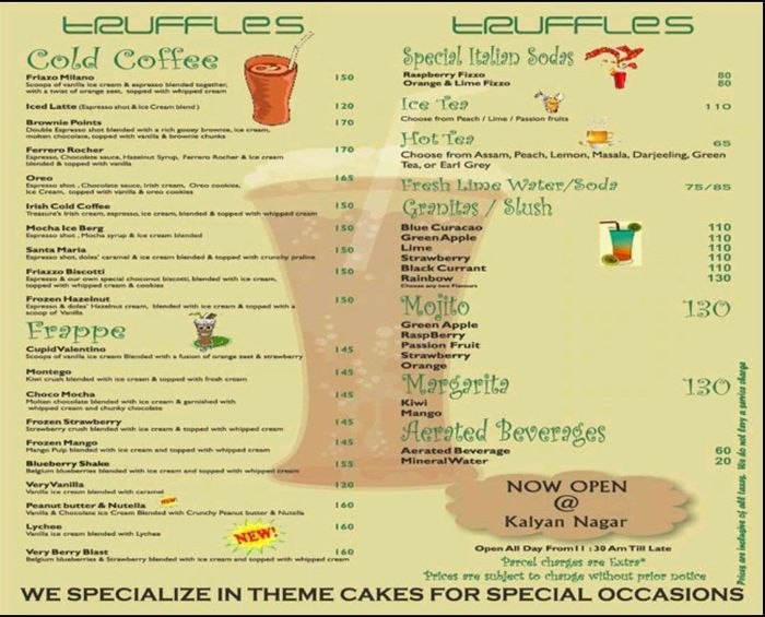 Truffles Menu and Price List for Central Bangalore, Bengaluru