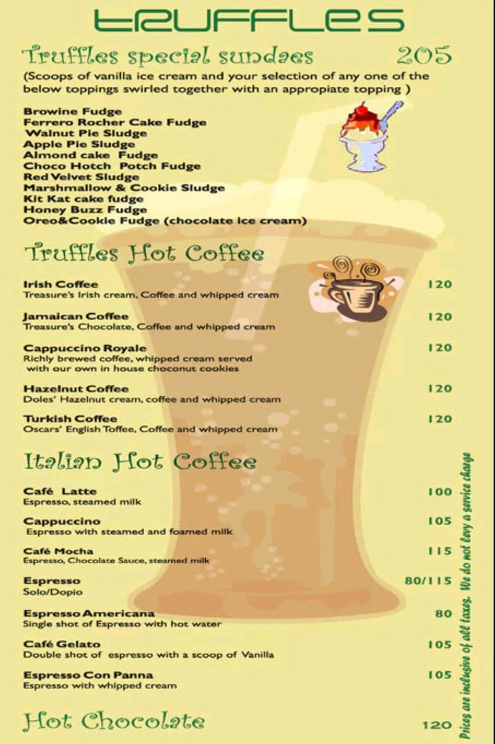 Truffles Menu and Price List for Central Bangalore, Bengaluru