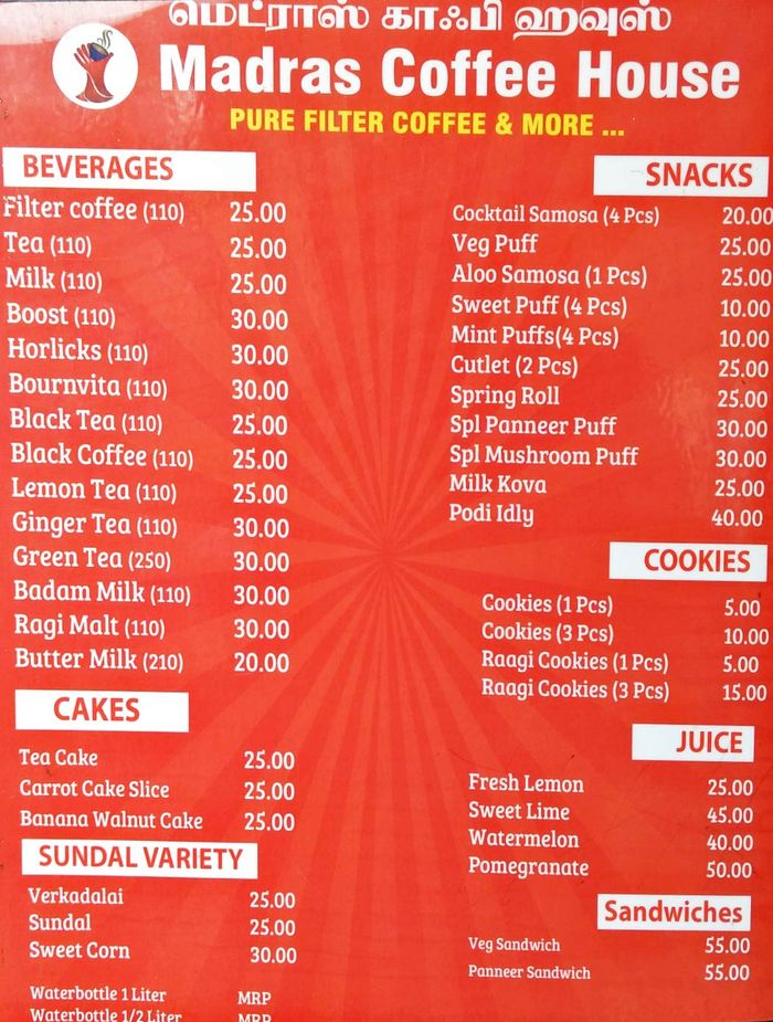 Madras Coffee House Menu And Price List For Tambaram East Chennai Nearbuy Com