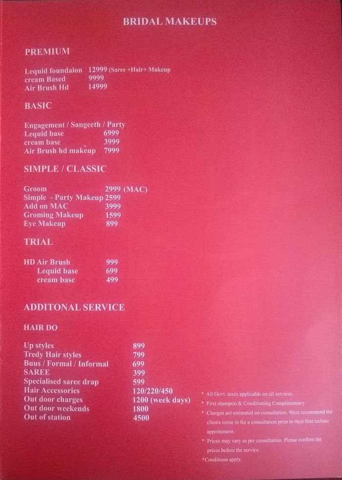 Jawed Habib Hair & Beauty Menu and Price List for West Marredpally,  Secunderabad 