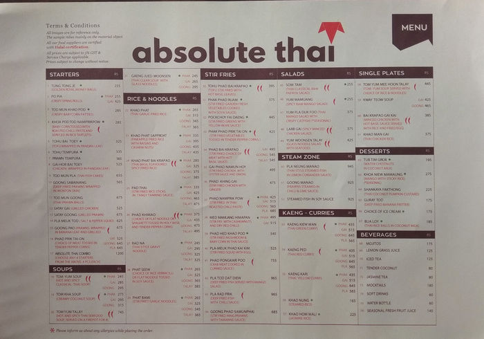 Absolute thai menu price