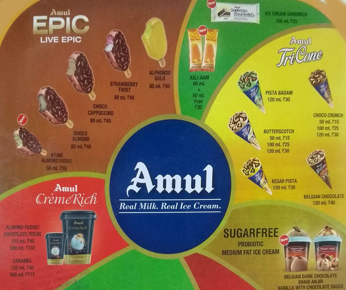 Amul Ice Cream Menu And Price List For Sainikpuri Hyderabad