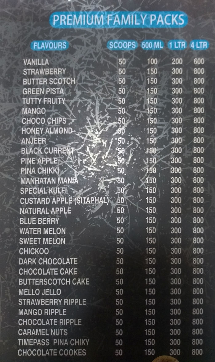 Masqati Ice Cream Menu and Price List for Himayath Nagar, Hyderabad