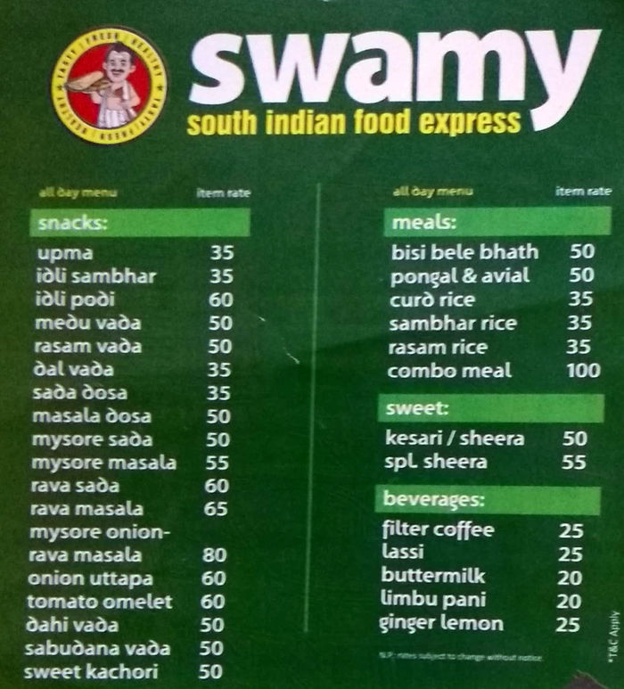 eastern express menu