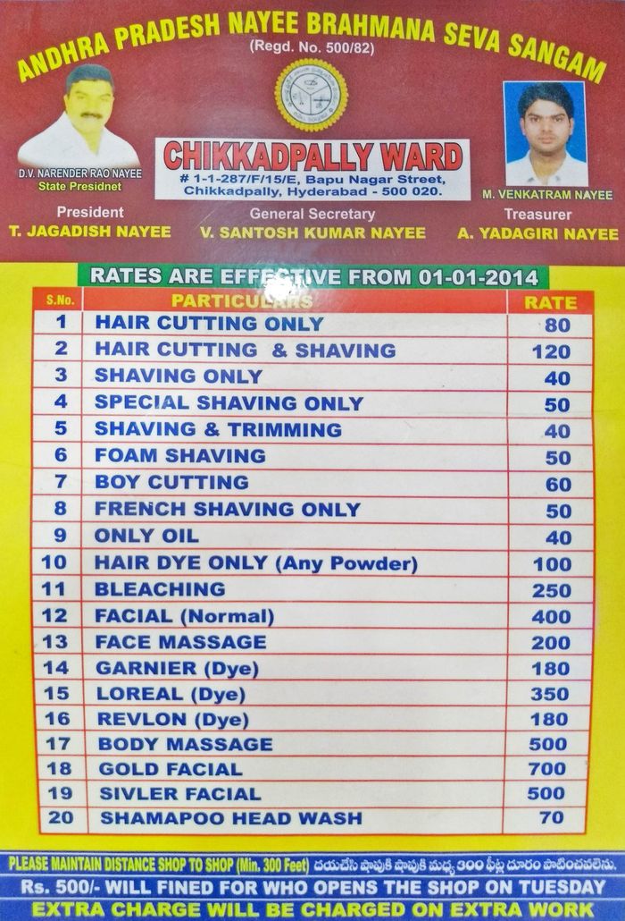 New Look Hair Salon Menu and Price List for Himayath Nagar, Hyderabad |  