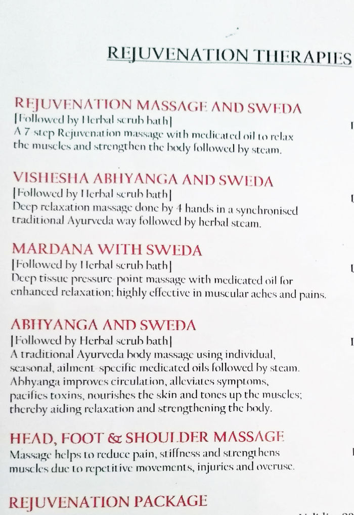 Shathayu Ayurveda Clinic Menu And Price List For Aecs Layout Bengaluru Nearbuy Com