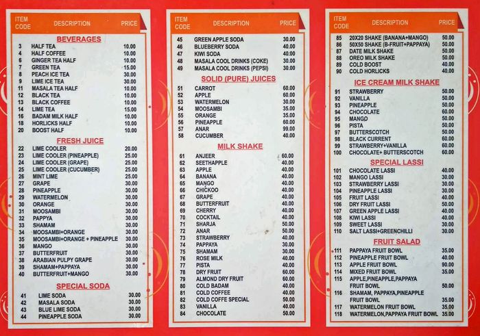 menu
