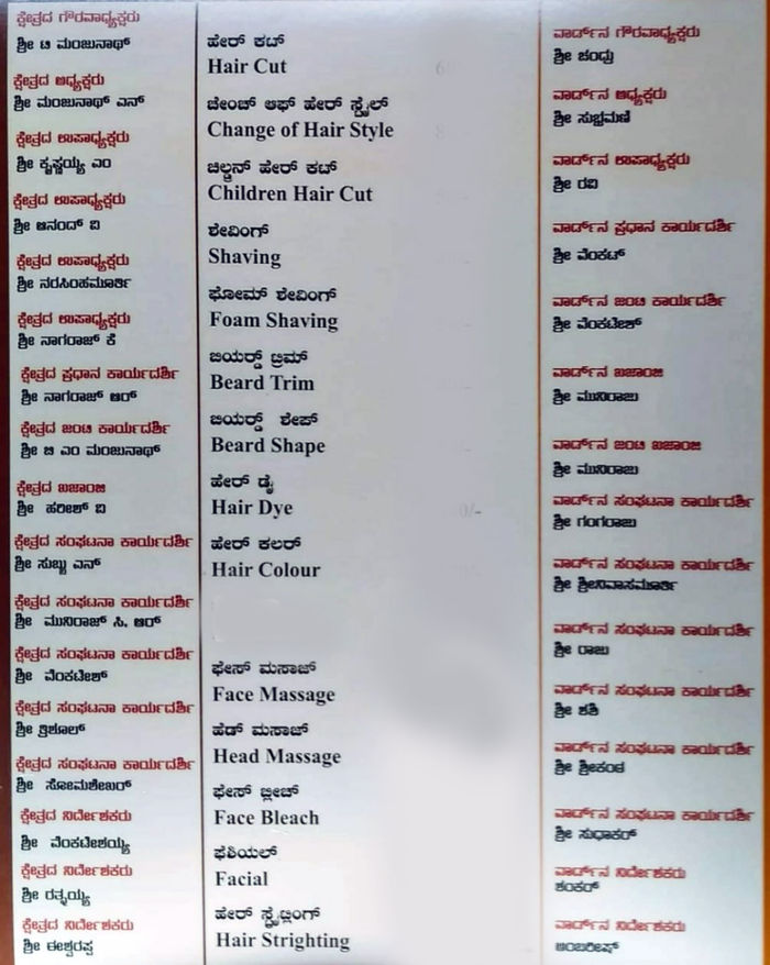 Mirrors Beauty Salon Menu and Price List for Hormavu, Bengaluru