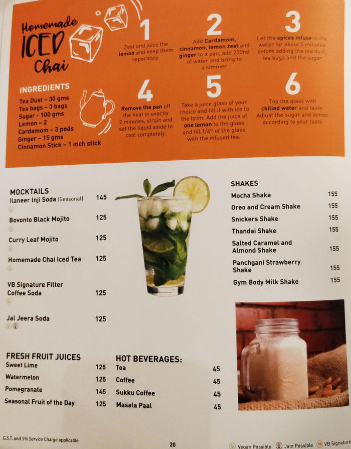 VB Signature Menu and Price List for Nungambakkam, Chennai
