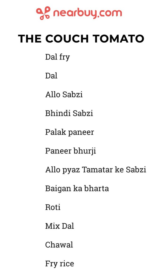 The Couch Tomato Menu And Price List For Banjara Hills Hyderabad