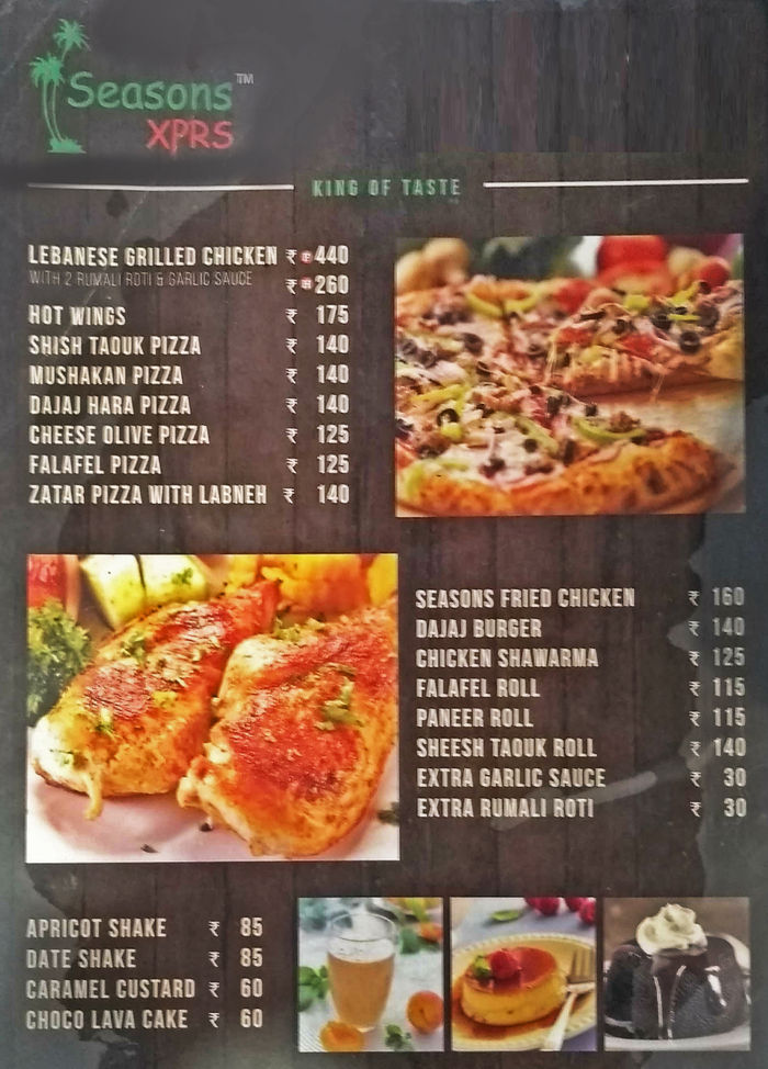 Seasons Xprs Menu and Price List for Banjara Hills, Hyderabad