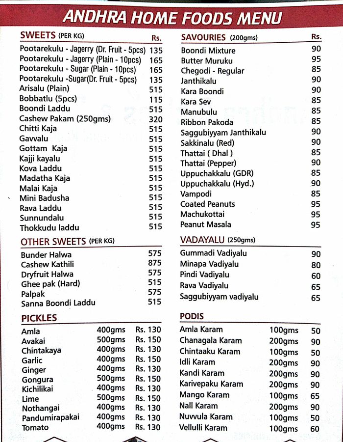 menu