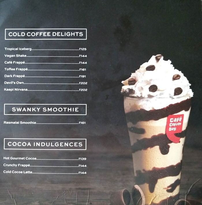 Cafe Coffee Day Menu and Price List for Jubilee Hills, Hyderabad ...