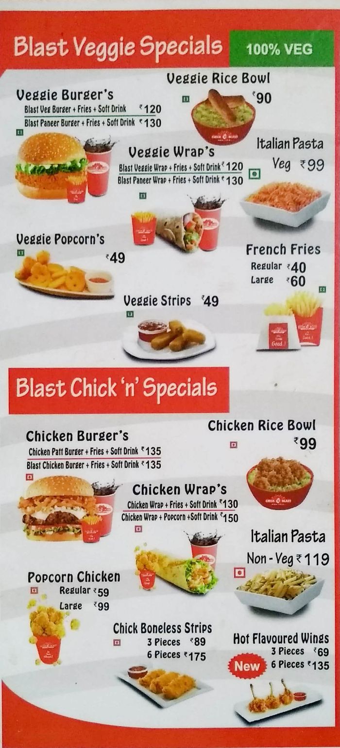 Chick Blast Menu and Price List for Airoli, Navi Mumbai