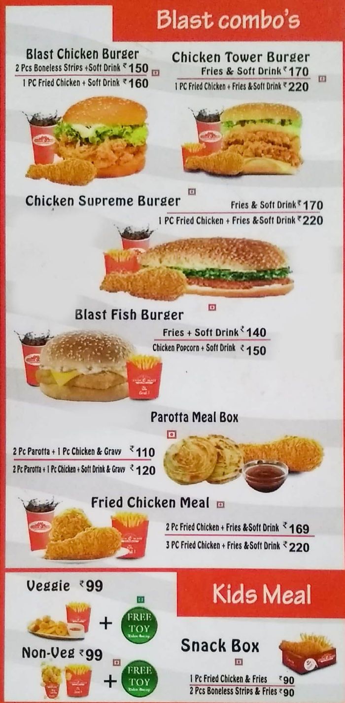 Chick Blast Menu and Price List for Airoli, Navi Mumbai