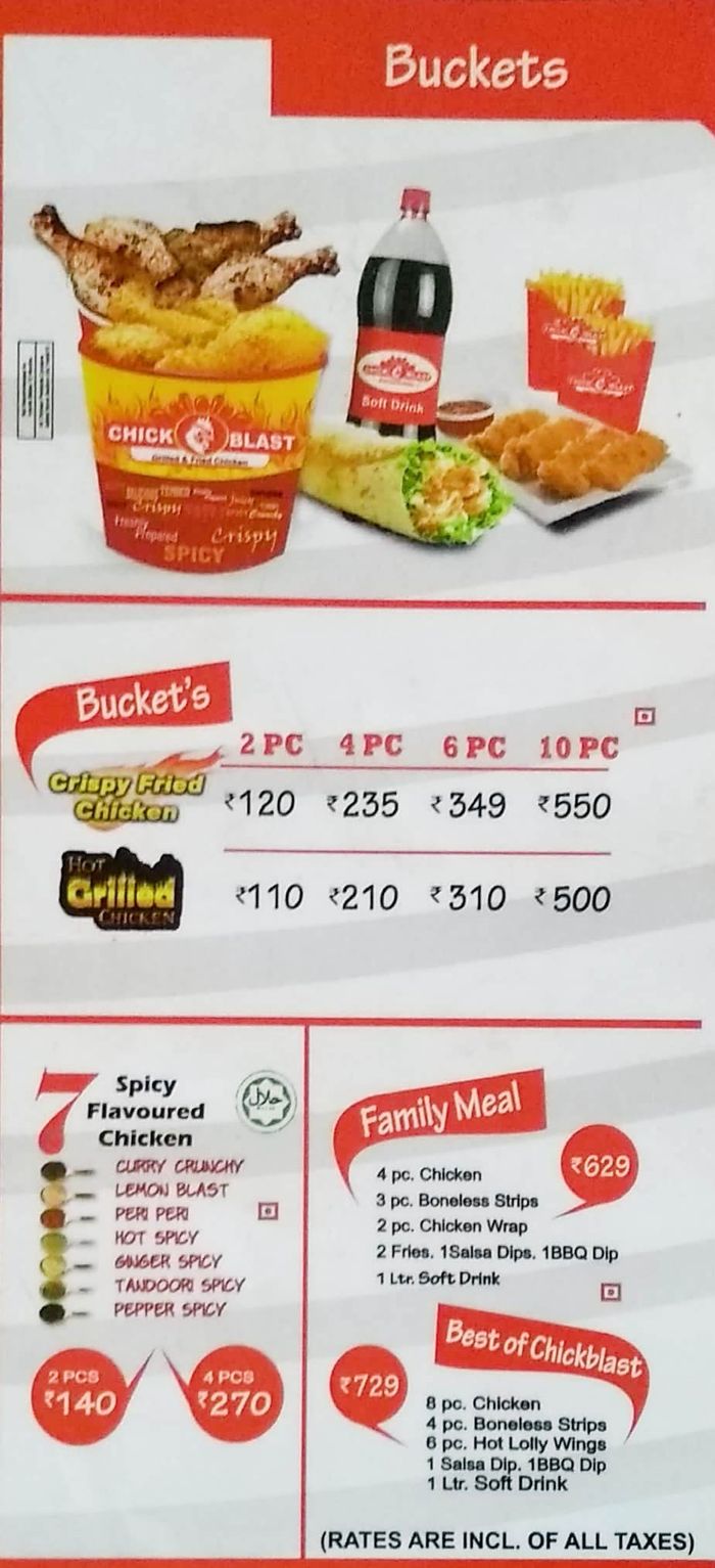 Chick Blast Menu and Price List for Airoli, Navi Mumbai