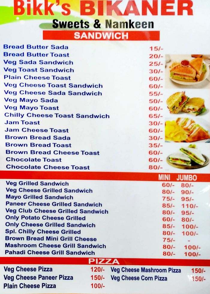 Bikk's Bikaner Menu and Price List for Vashi, Navi Mumbai | nearbuy.com