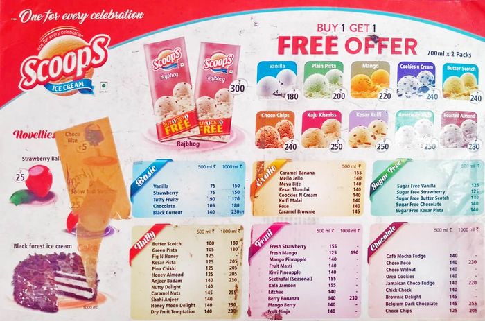 scoops ice cream menu