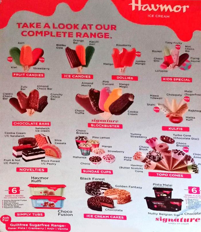 Havmor Ice Cream Menu and Price List for Amberpet, Hyderabad