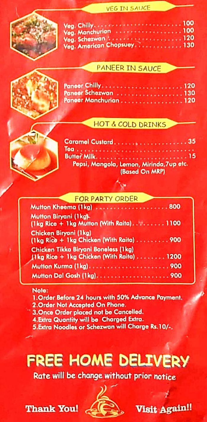Raj Restaurant Menu and Price List for Goregaon West, Mumbai