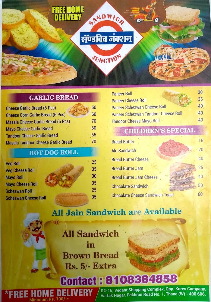 sandwich menu list