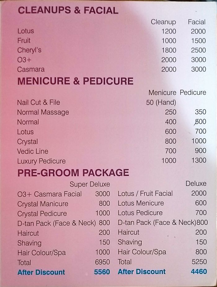 K Looks Salon Menu and Price List for Sector 48, Gurgaon 
