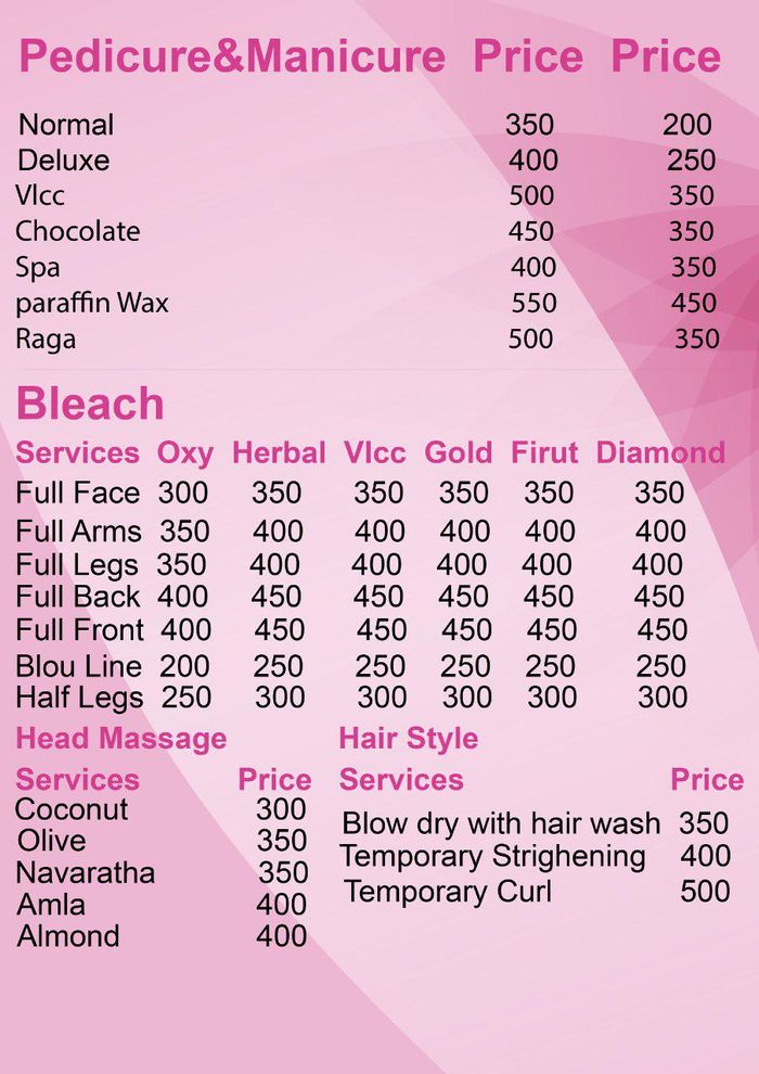 Royal Beauty Salon Menu and Price List for Doddanekundi, Bengaluru |  