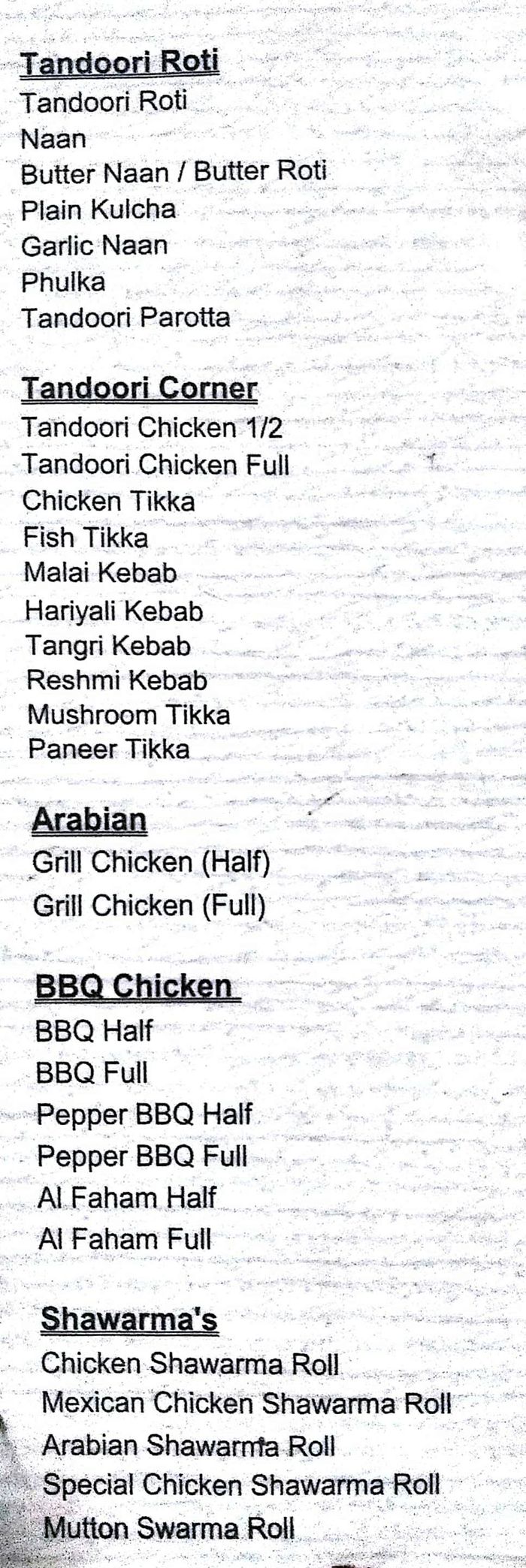 menu