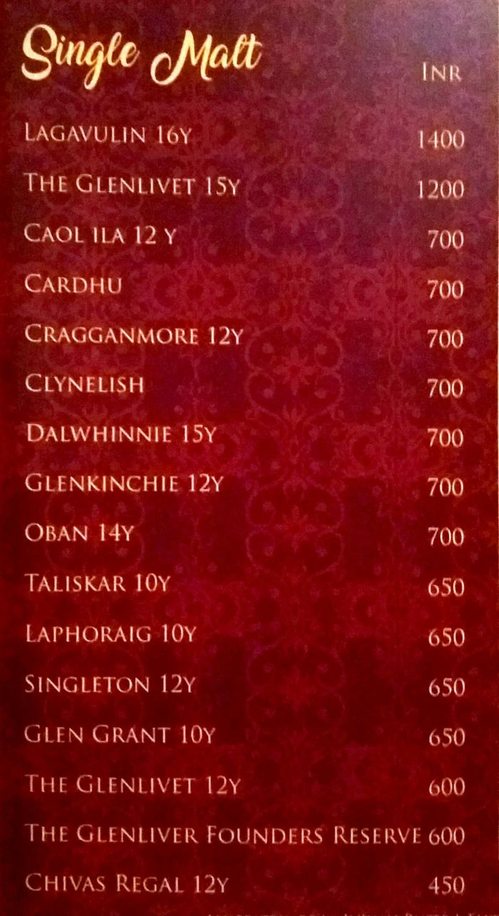 Extase Bar Ramada Plaza Menu and Price List for Guindy, Chennai