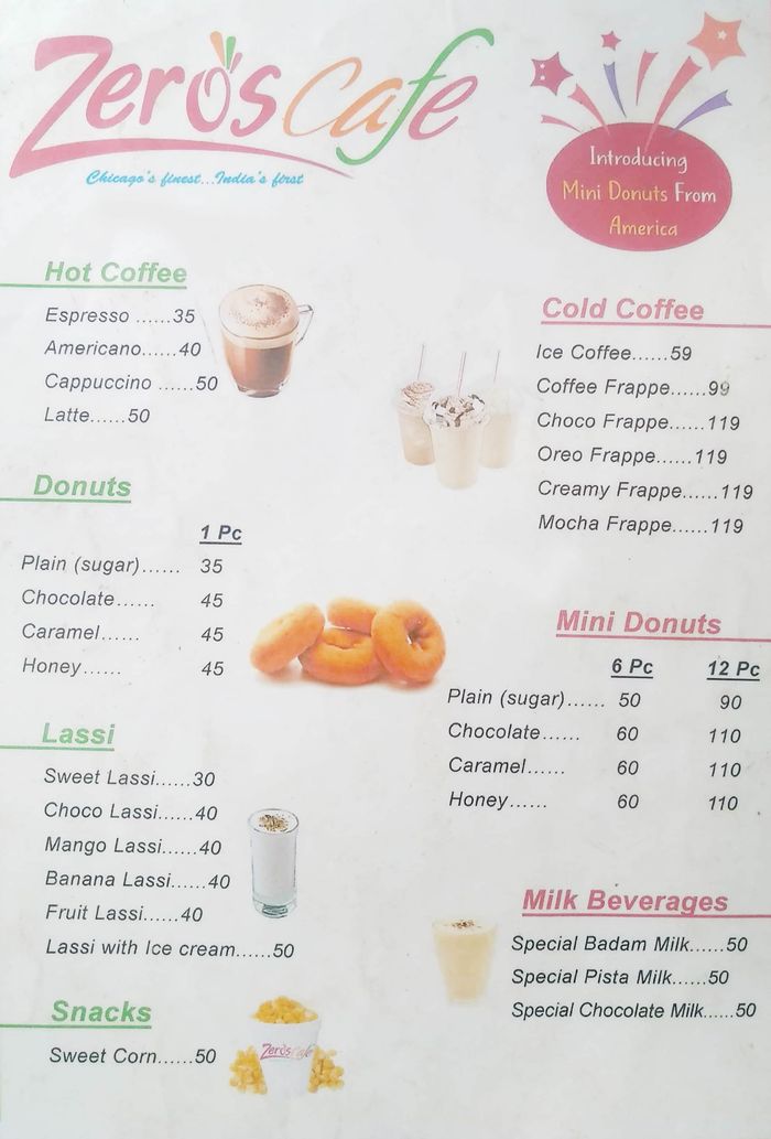 Zeros Cafe Menu and Price List for Nagole, Hyderabad