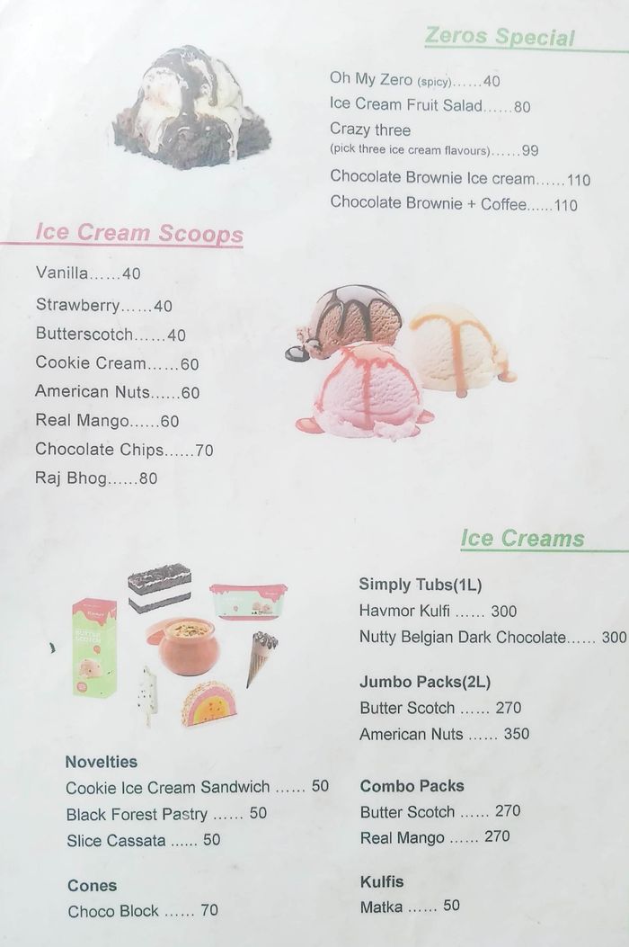Zeros Cafe Menu and Price List for Nagole, Hyderabad