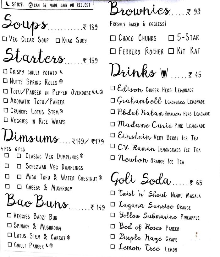 The Noodle Theory Menu and Price List for Kilpauk, Chennai