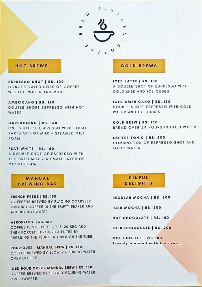 Download Brew Sixteen Coffee Menu And Price List For Dlf City Phase 2 Gurgaon Nearbuy Com