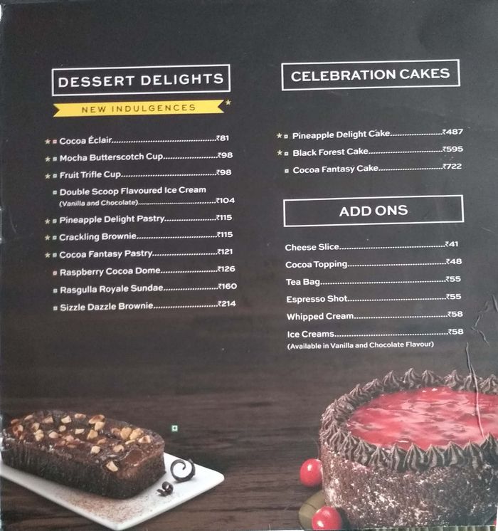 Cafe Coffee Day Menu and Price List for Airoli, Navi Mumbai