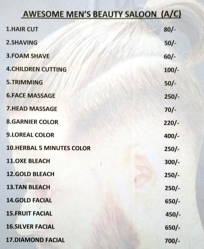 Awesome Hair Salon Menu and Price List for Begumpet, Hyderabad Awesome Hair Salon Menu and Price List for Begumpet, Hyderabad