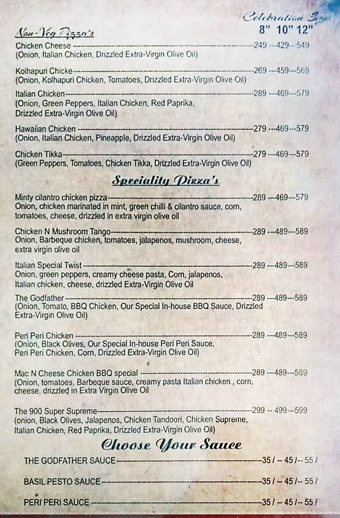 900 Degree Brick Oven Pizza Menu and Price List for Kothaguda ...