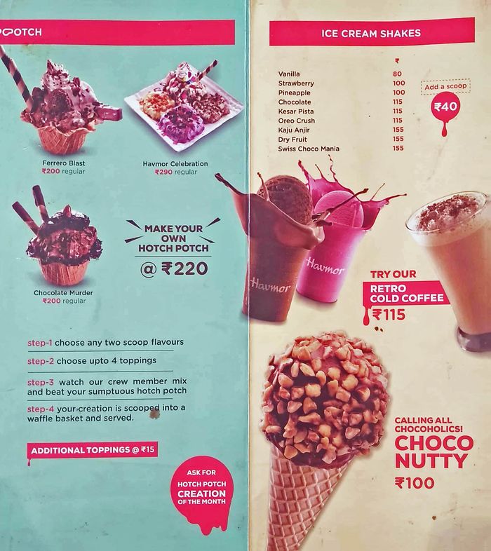 Havmor Ice Cream Menu and Price List for Sushant Lok Phase 1, Gurgaon