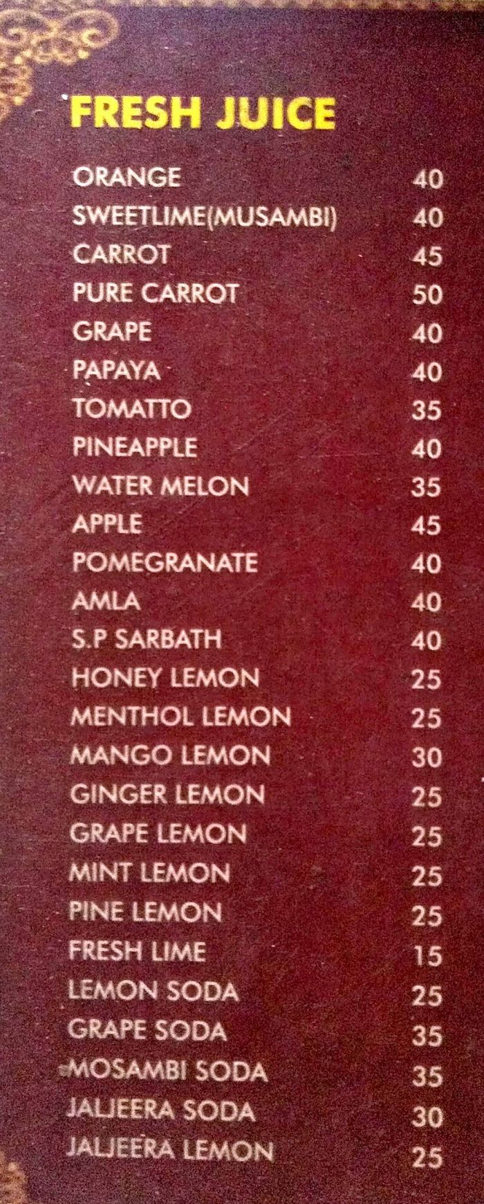 menu