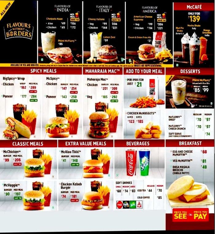 McDonald's Menu and Price List for Thane West, Thane
