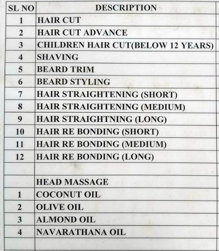 Fsansaria Unisex Parlour Menu and Price List for Outer Ring Road, Bengaluru  
