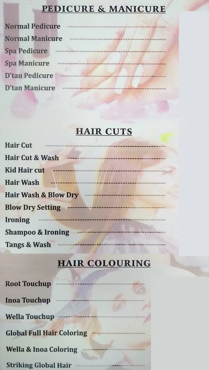 Fsansaria Unisex Parlour Menu and Price List for Outer Ring Road, Bengaluru  