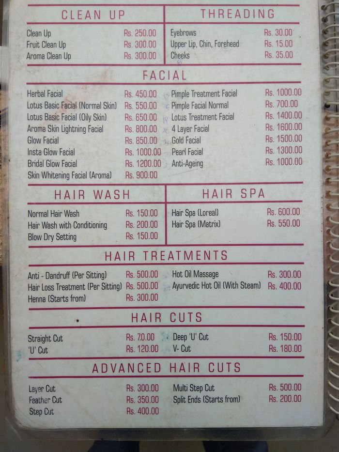Shine Smile Beauty Care Menu And Price List For Sholinganallur