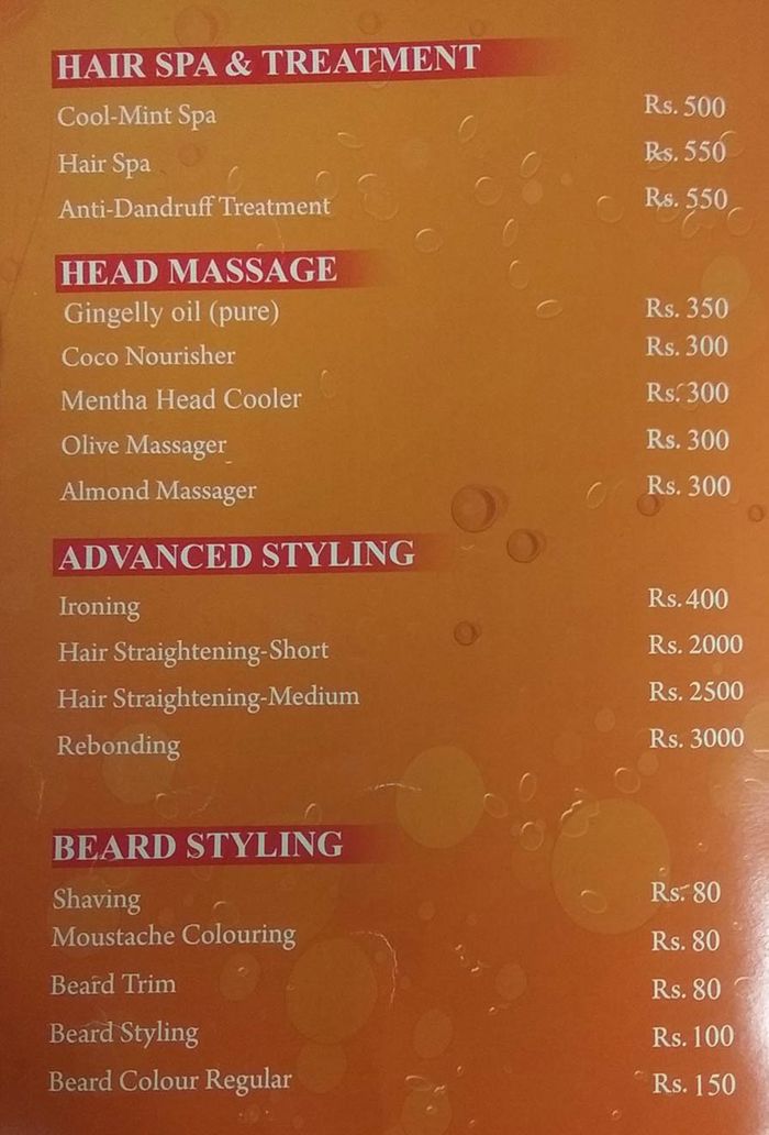 Mirror Image Hair And Beauty Salon Menu and Price List for KK Nagar,  Chennai 
