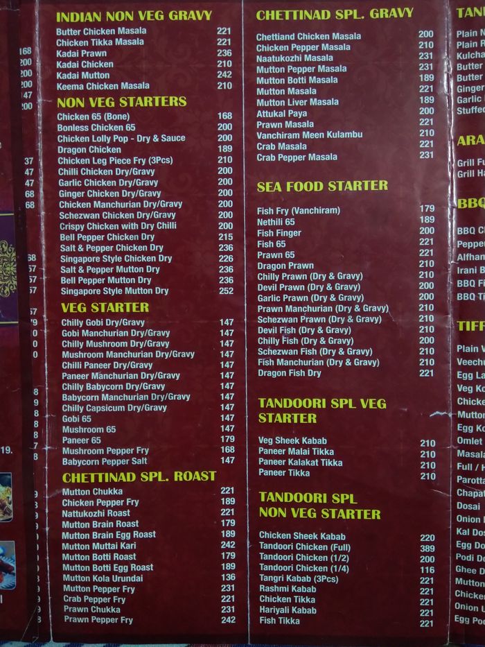 Salem RR Briyani Unvagam Menu and Price List for Sholinganallur