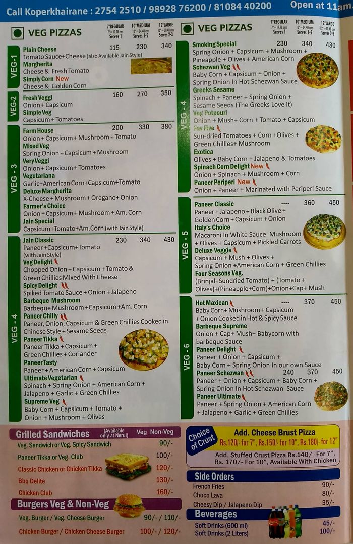 Smoking Pizza Menu and Price List for Nerul, Navi Mumbai ...