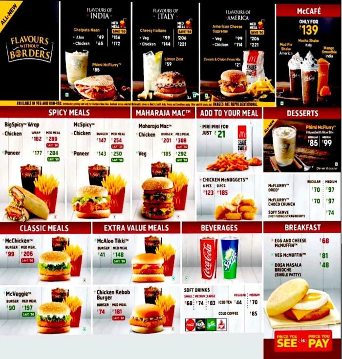 McDonald's Menu and Price List for Apollo Bunder, Mumbai